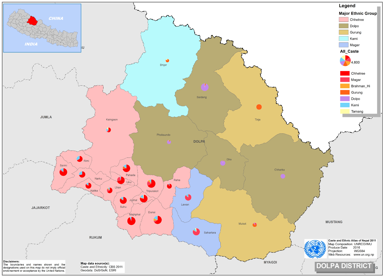 This map presents major caste group and it's composition based on CBS 2011 data of Dolpa.