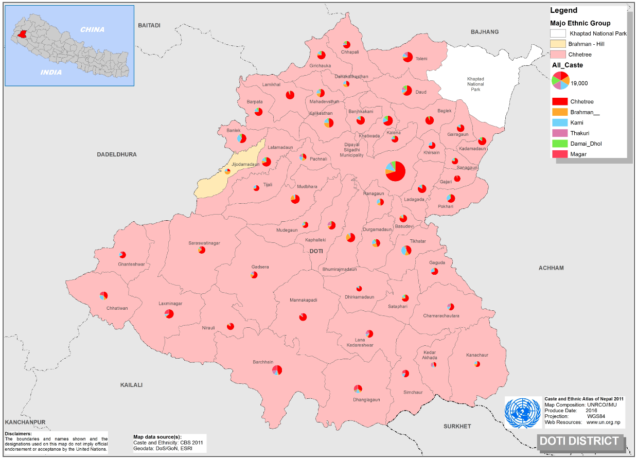 This map presents major caste group and it's composition based on CBS 2011 data of Doti.