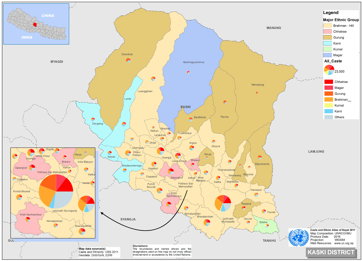 This map presents major caste group and it's composition based on CBS 2011 data of Kaski.