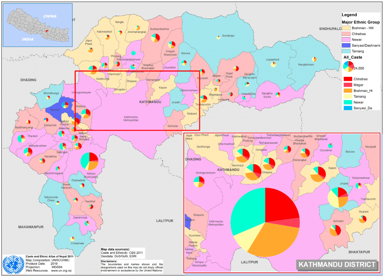 This map presents major caste group and it's composition based on CBS 2011 data of kathmandu.