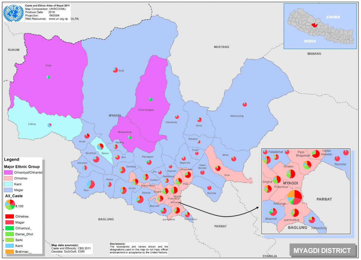 This map presents major caste group and it's composition based on CBS 2011 data of Myagdi.