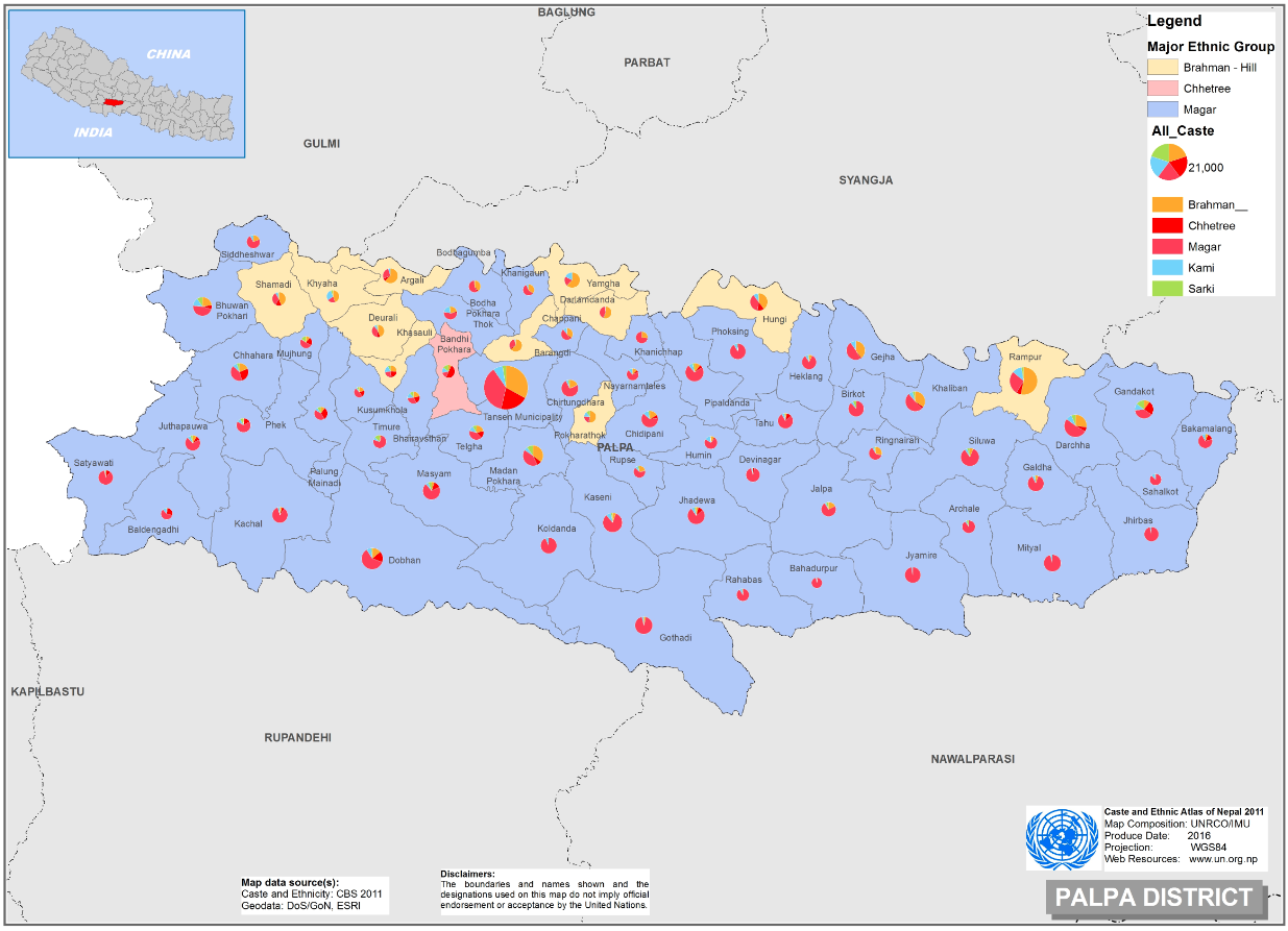 This map presents major caste group and it's composition based on CBS 2011 data of Palpa.