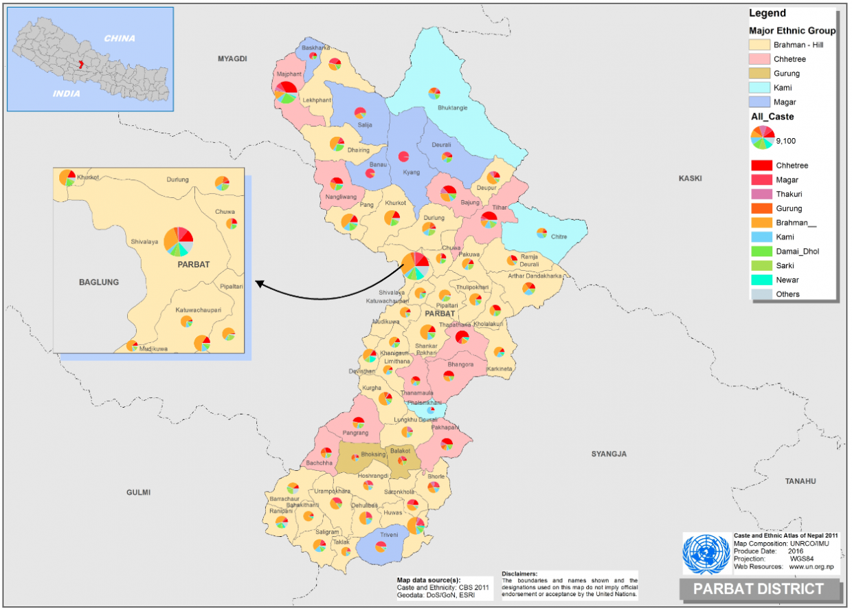 This map presents major caste group and it's composition based on CBS 2011 data of Parbat.