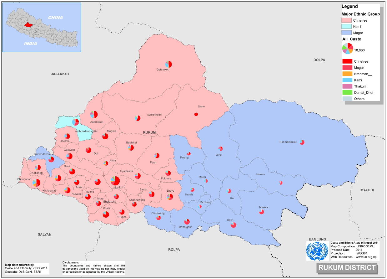 This map presents major caste group and it's composition based on CBS 2011 data of Rukum.