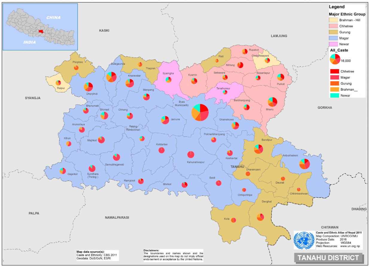 This map presents major caste group and it's composition based on CBS 2011 data of Tanahu.