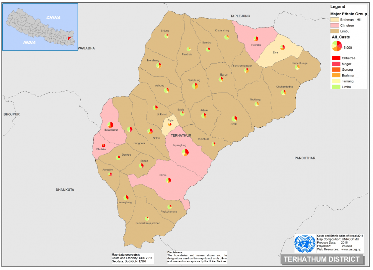 This map presents major caste group and it's composition based on CBS 2011 data of Terhathum.