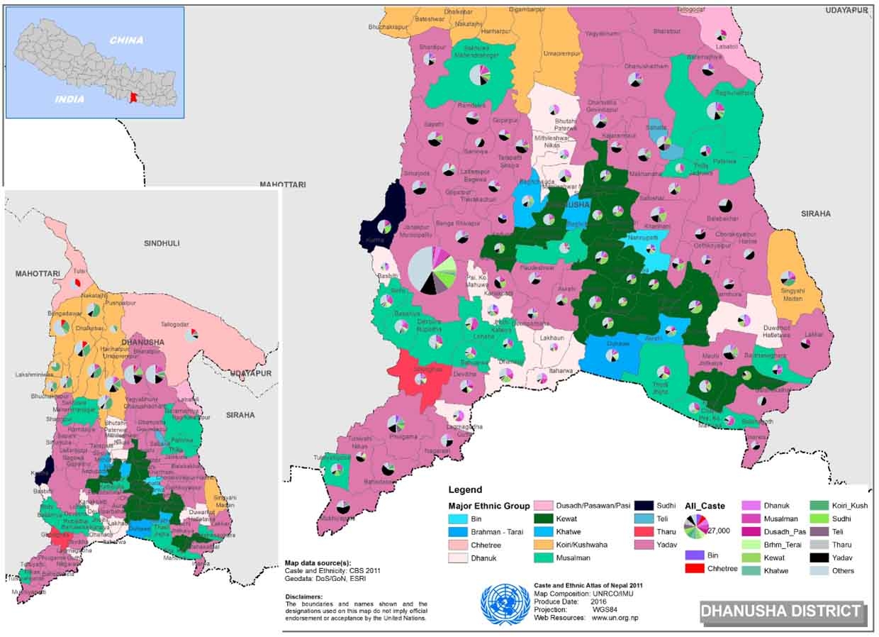 This map presents major caste group and it's composition based on CBS 2011 data of Dhanusa.