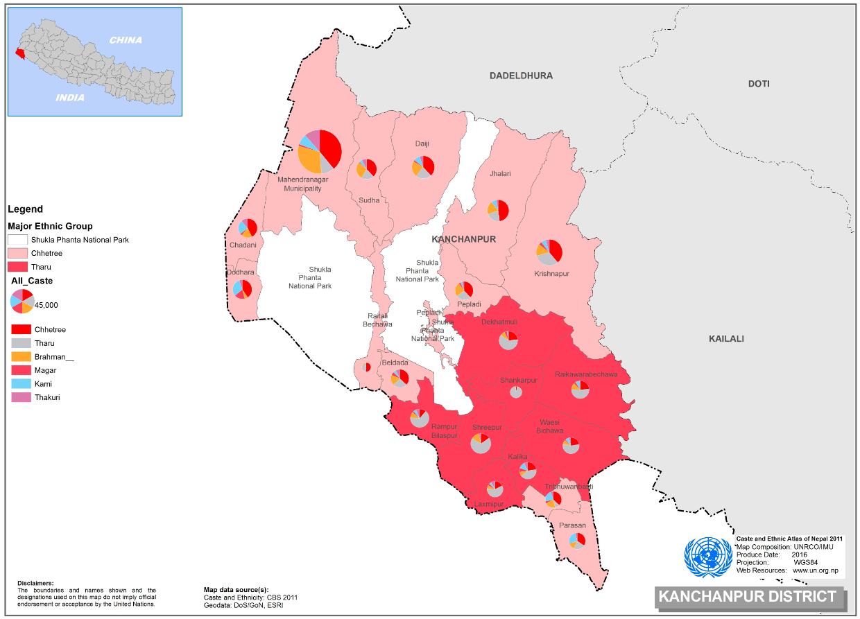 This map presents major caste group and it's composition based on CBS 2011 data of Kanchanpur.