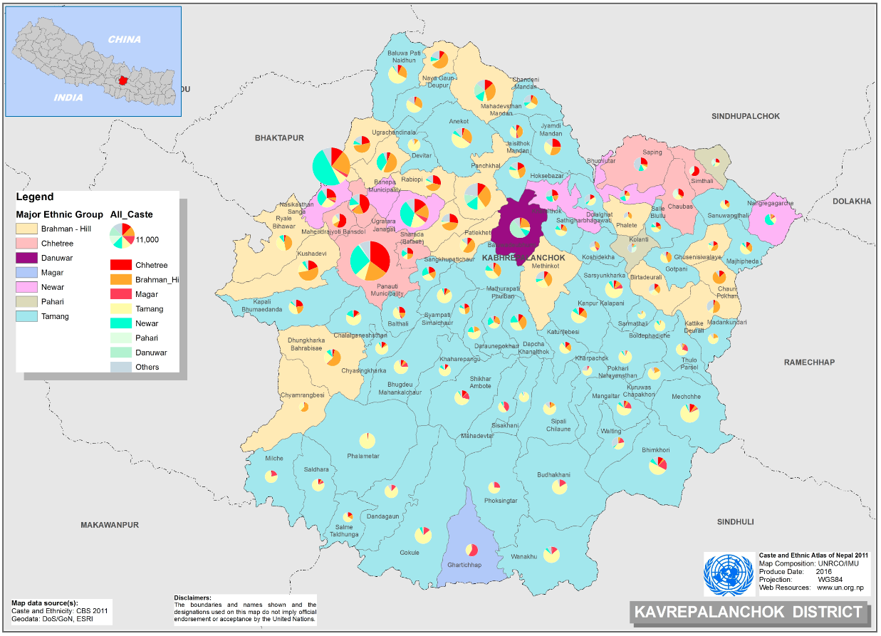 This map presents major caste group and it's composition based on CBS 2011 data of Kavrepalanchok.