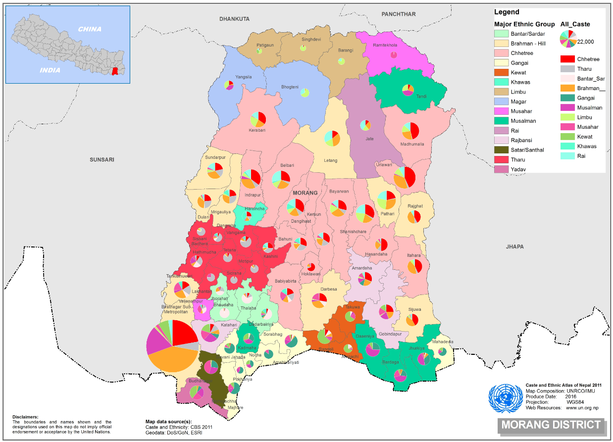 This map presents major caste group and it's composition based on CBS 2011 data of Morang.