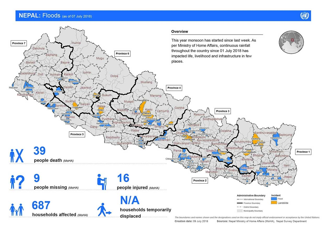 This map shows the status of death, missing, injured, household affected and affected municipalities from flood and landslide.