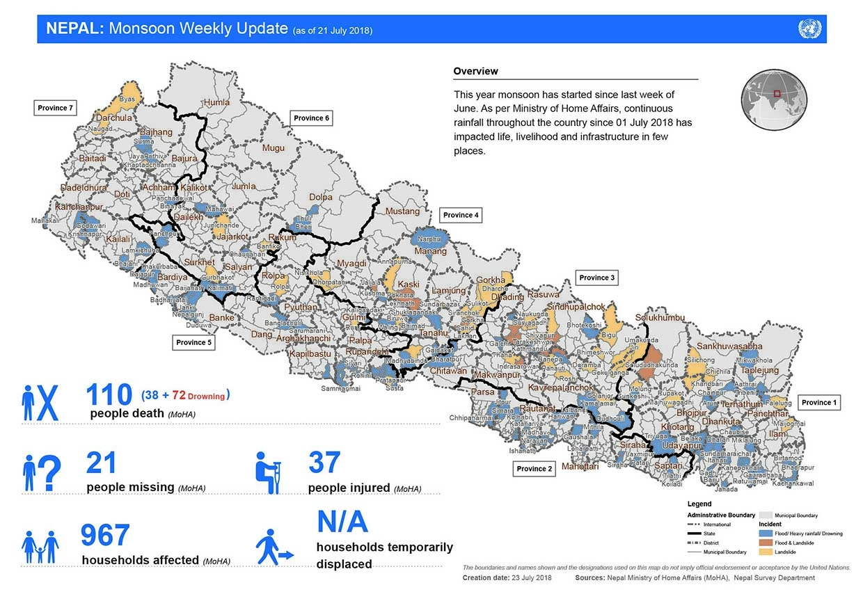 This map shows the status of death, missing, injured, household affected and affected municipalities from flood and landslide.