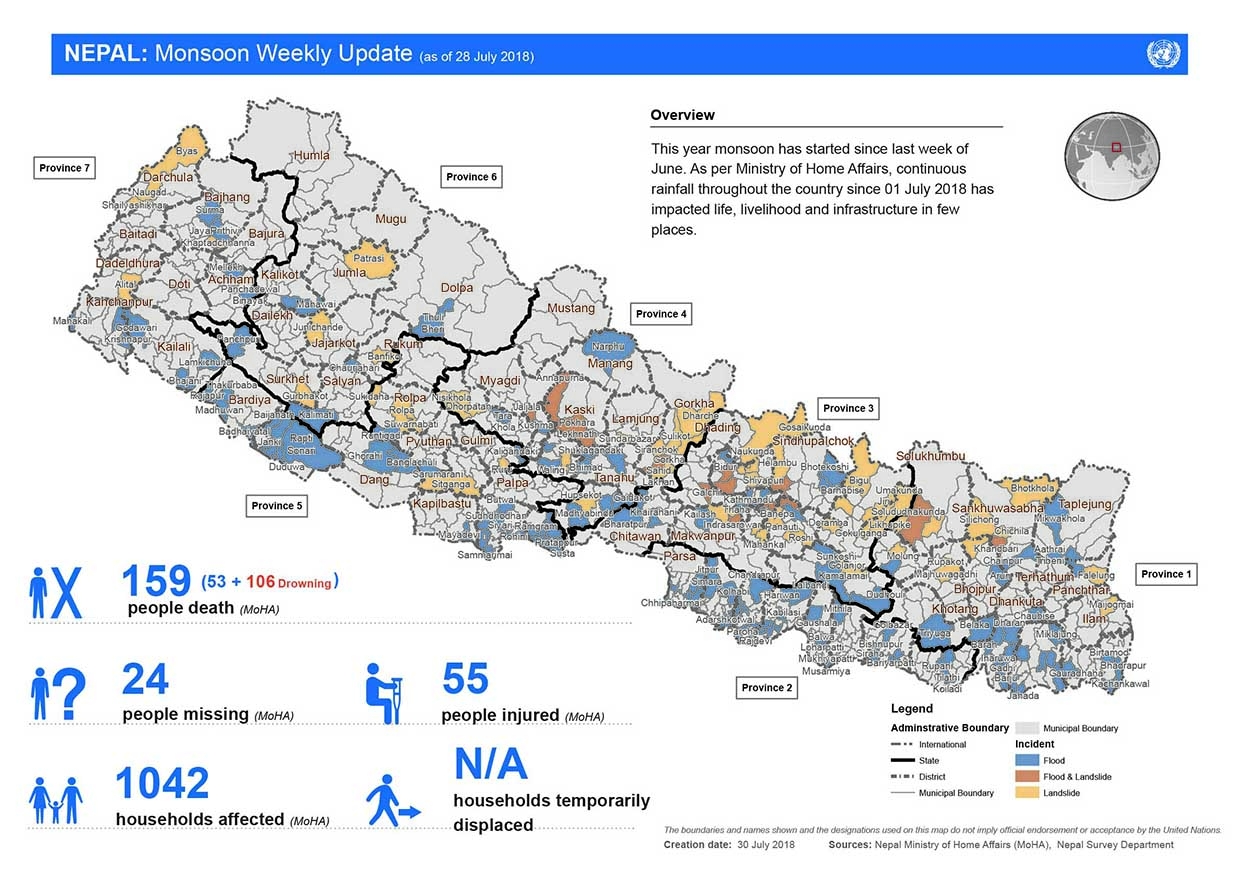 This map shows the status of death, missing, injured, household affected and affected municipalities from flood and landslide.