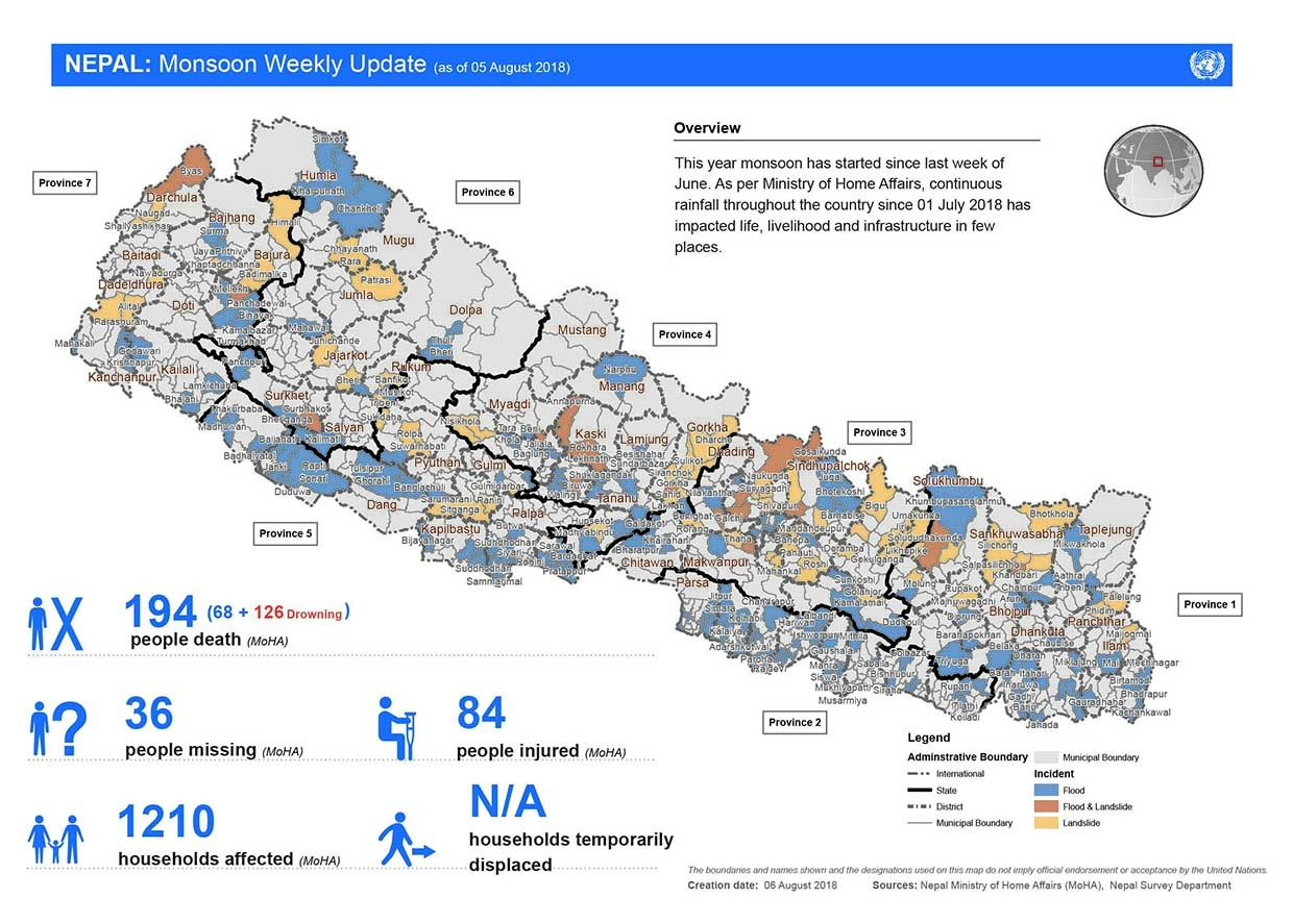 This map shows the status of death, missing, injured, household affected and affected municipalities from flood and landslide.