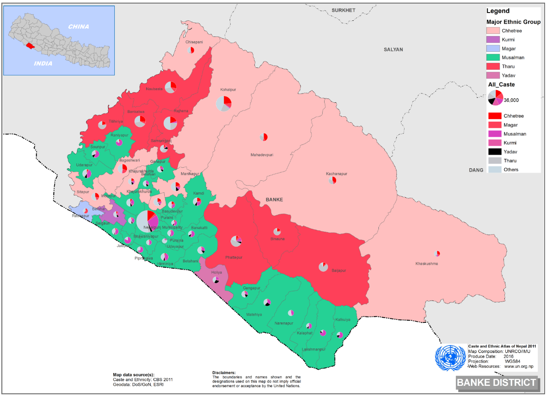 This map presents major caste group and it's composition based on CBS 2011 data of Banke district.