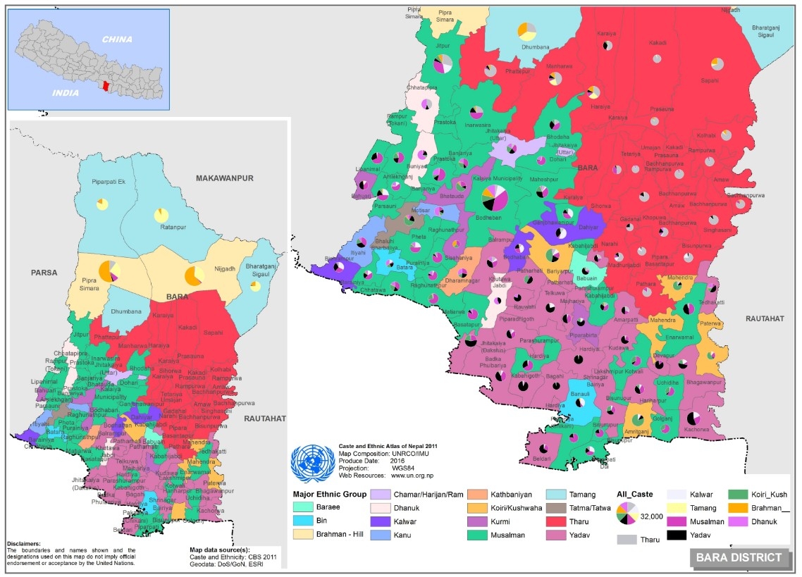 This map presents major caste group and it's composition based on CBS 2011 data of Bara district.