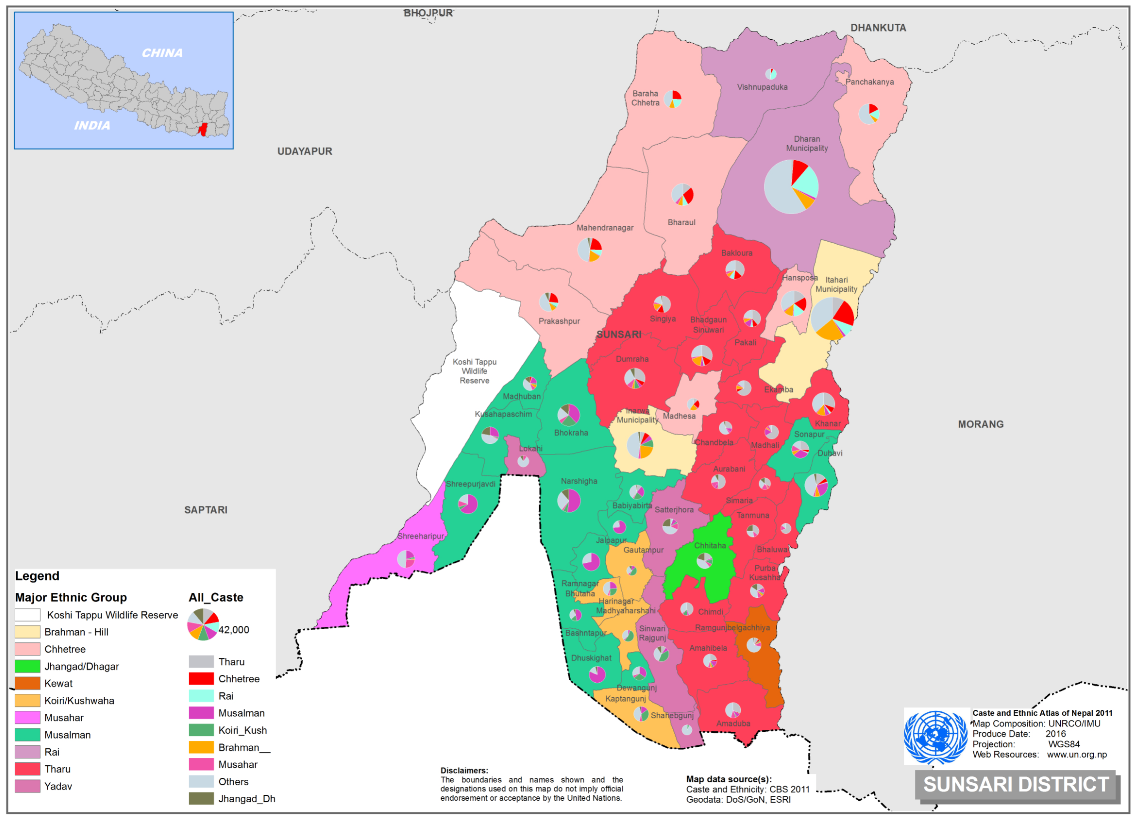 This map presents major caste group and it's composition based on CBS 2011 data of Sunsari district.