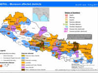 This map shows the status of death, missing, injured, district affected and household destroyed from flood and landslide.