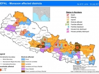 This map shows the status of death, missing, injured, district affected and household destroyed from flood and landslide.