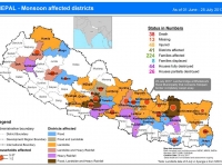 This map shows the status of death, missing, injured, district affected and household destroyed from flood and landslide.